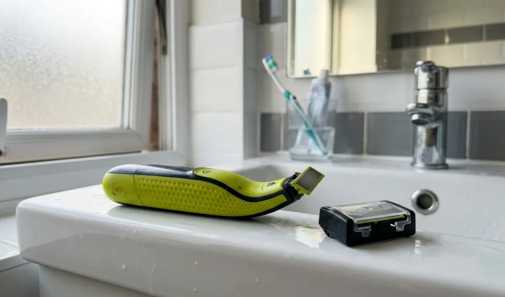 Razor The One Guide: Philips OneBlade Hybrid Shaver Review | TopElectricShavers 1 Modern hybrid electric grooming razor with replacement blade cartridge (AI Generated Image)